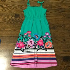Gymboree long teal dress with flowers and stripes